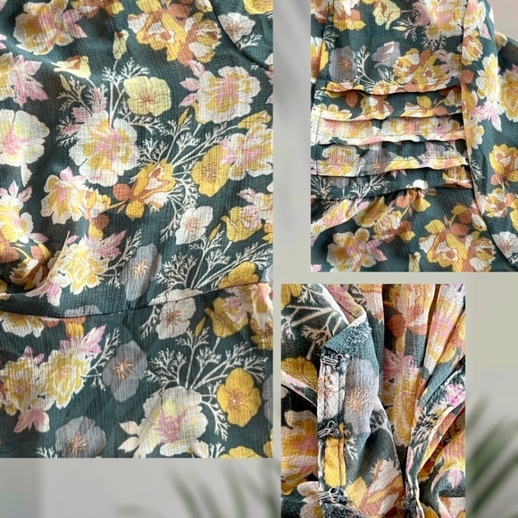 FREE PEOPLE Maybel Tie-Front Ruffled Blouse (Green/Pink) - Picture 12 of 14